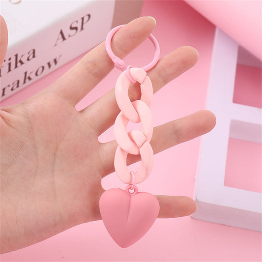 Pink Heart Acrylic Keychain Link Chain Keyring For Women Girls Handbag Pendant