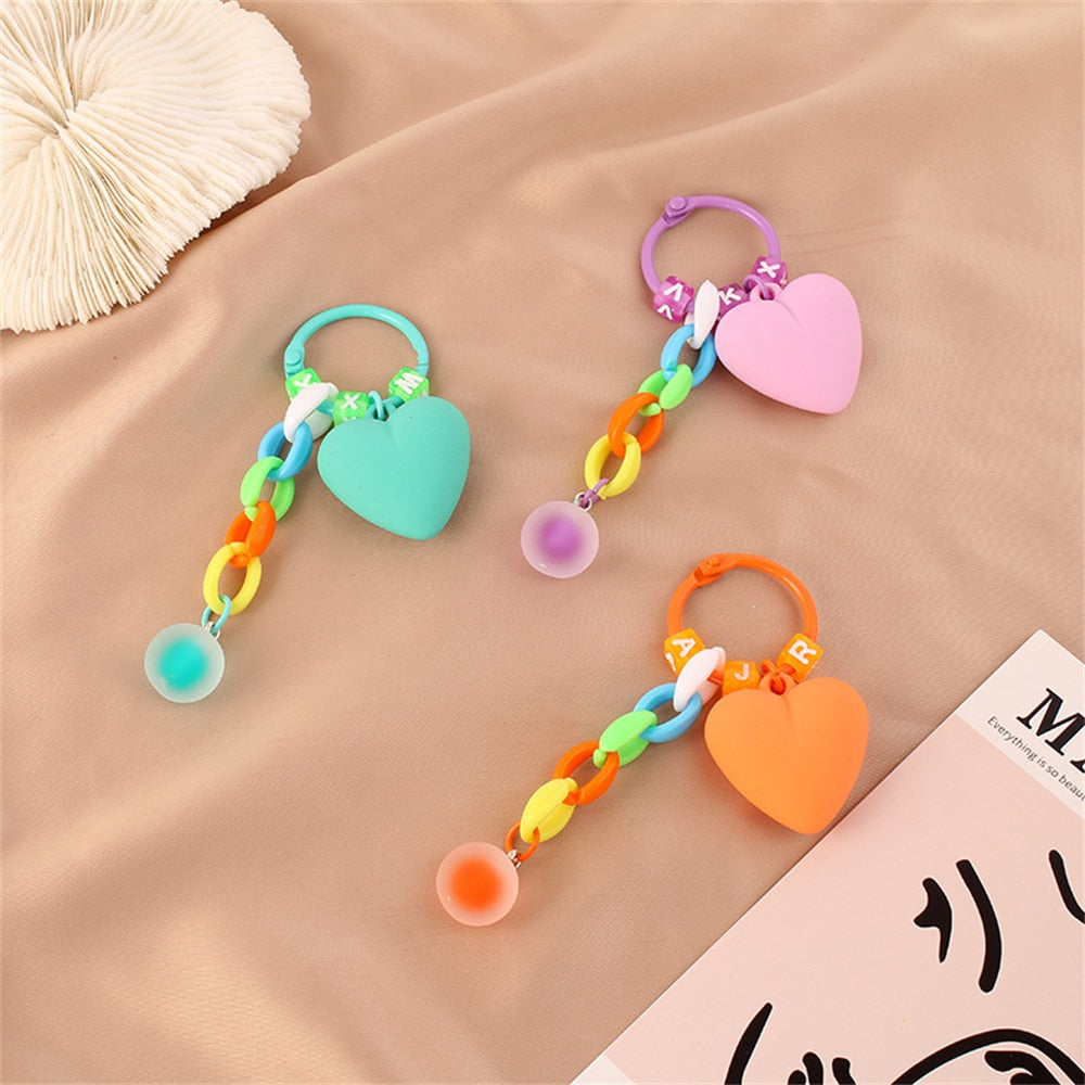 6 Colors Colorful Cute Heart Acrylic Keychain Chain Keyring For Women Handbag