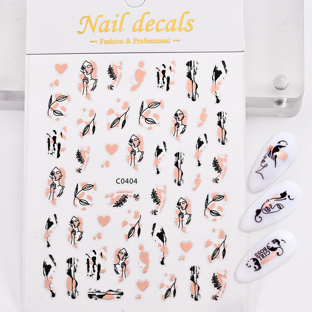 Girl and Heart Rose Gold Nails Stickers Adhesive DIY Nail Art Decals Nail