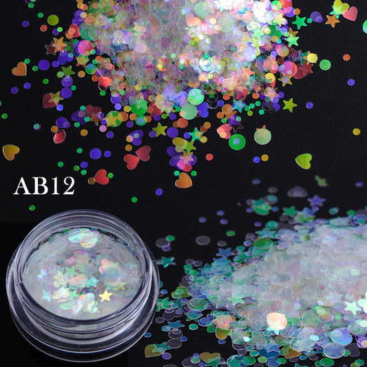 11 Styles Holographic Butterfly Star Round Heart Flake Mirror Sequins Nail