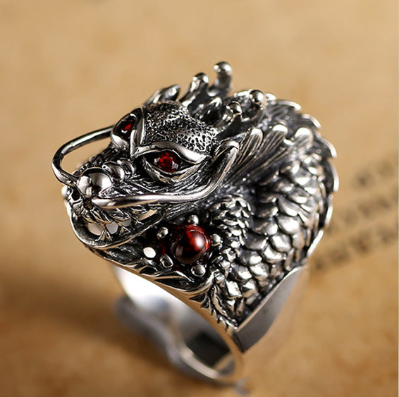 Vintage Thai Silver Dragon Head Domineering Men's Ring