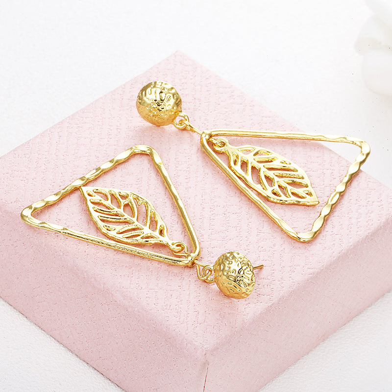 Leaf in Triangle Dangle Earrings Special Gift for Women Girl Fashion Jewelry