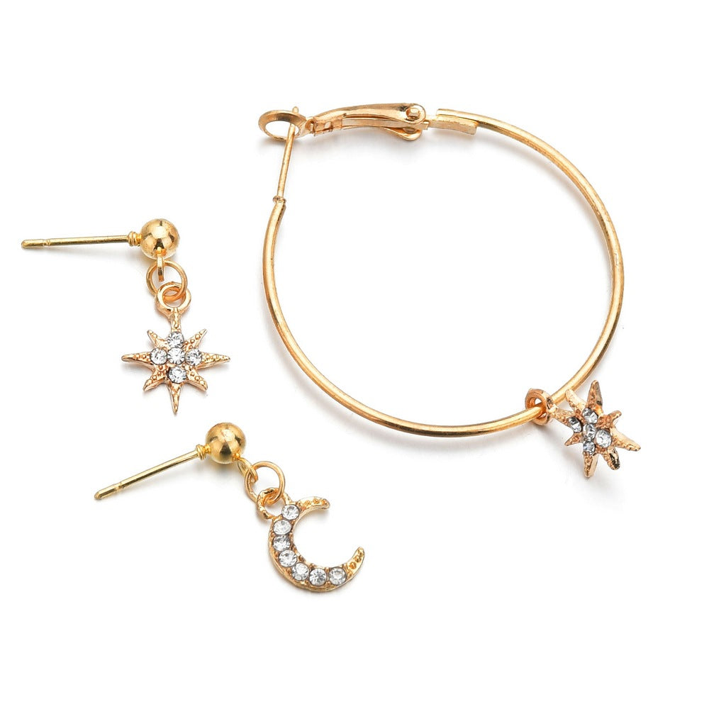 3pcs Set Moon Star Ear Stud Earring Dangle Women Fashion Jewelry Jewellery