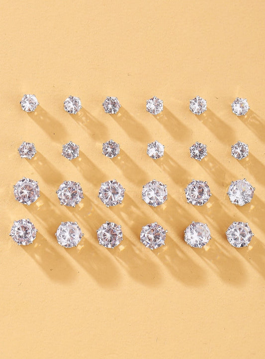 12 Pairs Stud Earrings Zircon Ear Stud Men Women Boys Earrings Set