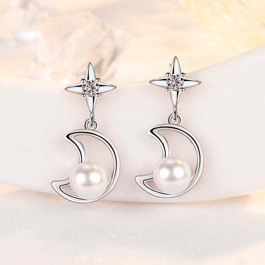 Faux Pearl Moon Star Dangle Earring Exquisite Fashion Stud Earrings For Women