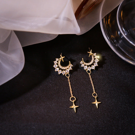 Rhinestone Moon Dangle Earring Exquisite Fashion Drop Earrings For Women