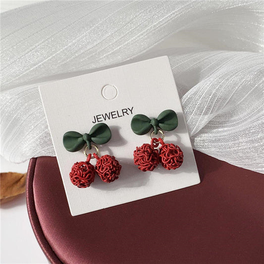 Cherry Ball Stud Earrings Women Charm Stud Jewelry Birthday Holiday Gifts
