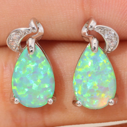 Green Holographic Stud Earrings for Women Girls Fashion Earrings Piercing
