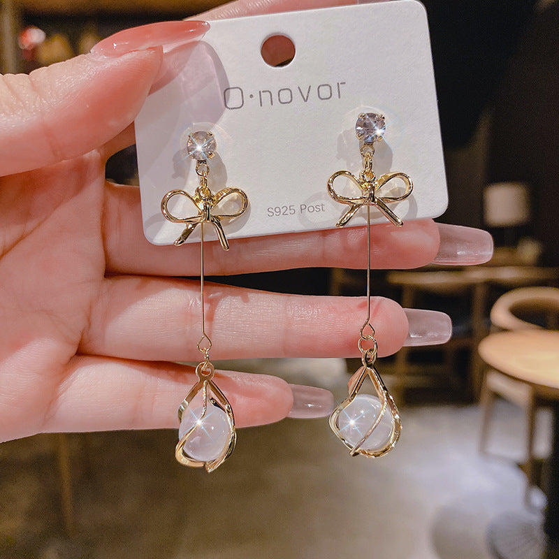Crystal Ball Bow Dangle Earrings Cute Summer Earring Jewelry Gift for Her
