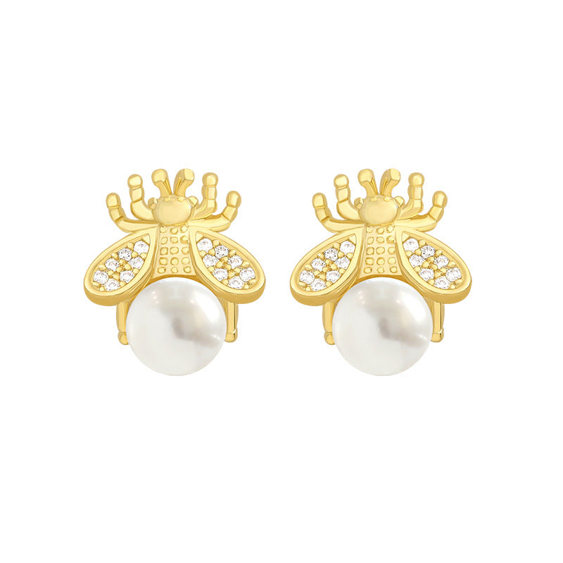 Bee and Pearl Stud Earrings for Girls Women Stud Jewelry Gift Accessories