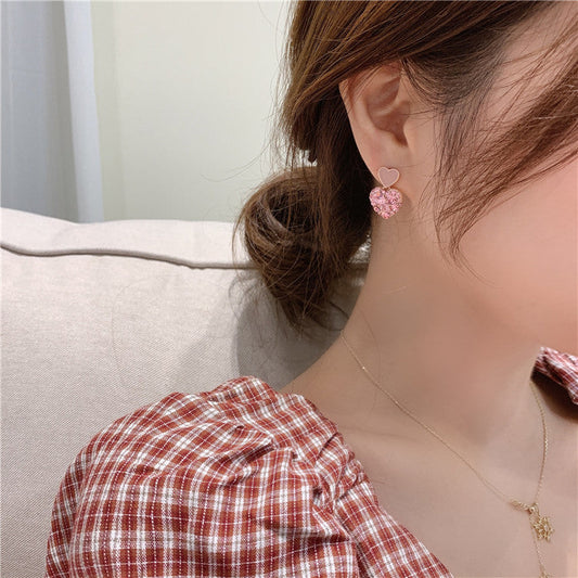 Cute Pink Heart Ear Studs Earrings Women Fashion Jewelry Gift for Her