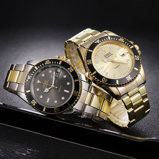 Waterproof Calendar Gold Steel Strap Men's Watch