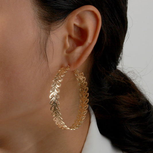 Leaf Vine Hoop Earring Women Jewelry Mom Gift Everyday Wear Earrings