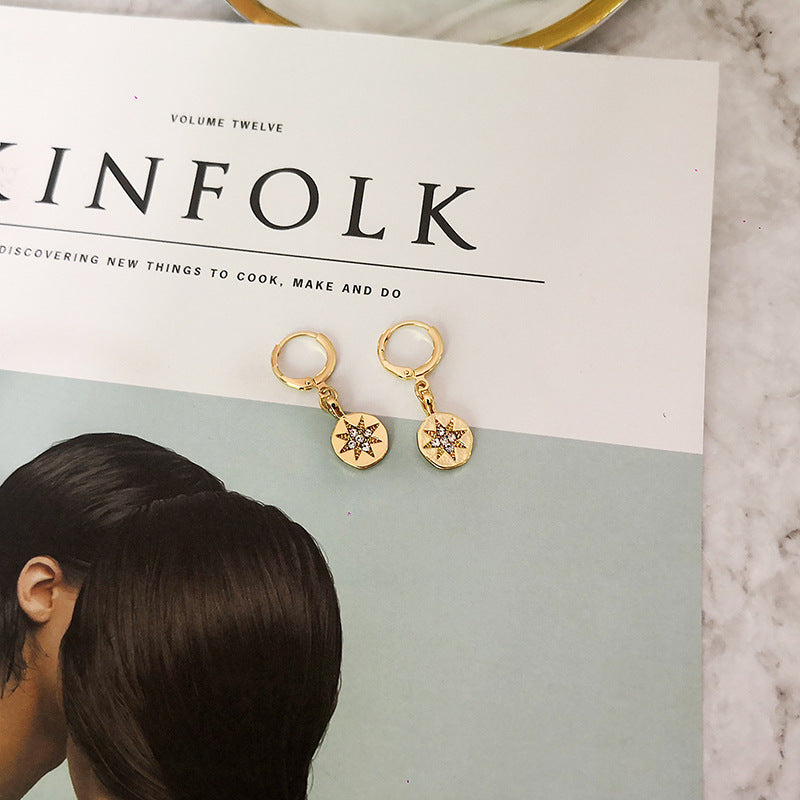 Disk Star Pendant Dangling Drop Earrings Women Girls Gifts Jewelry Accessories