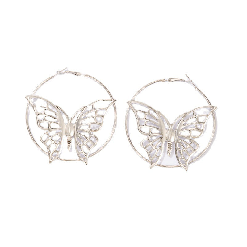Hollow Butterfly in Ring Jewelry Fashion Dangle Earrings for Girls Party Birthday Gift