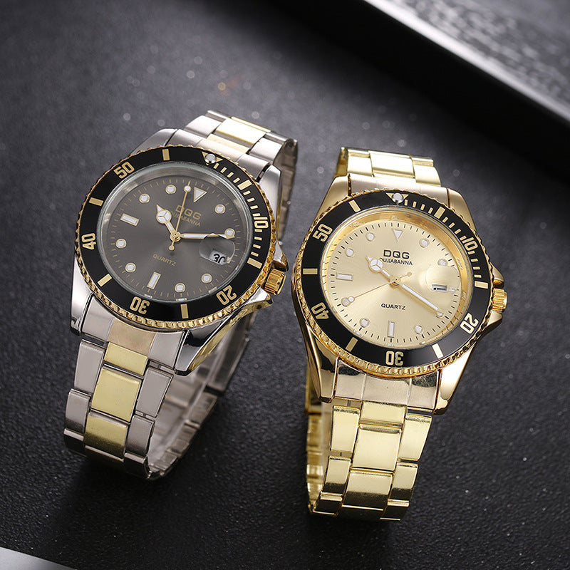 Waterproof Calendar Gold Steel Strap Men's Watch