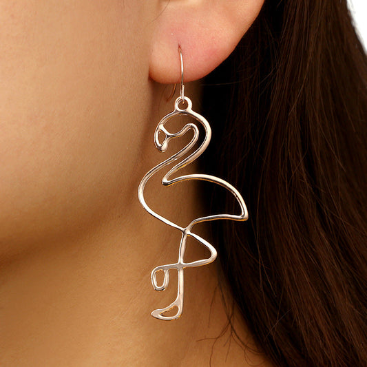 Hollow Flamingo Dangling Drop Earrings Women Girls Gifts Jewelry Accessories