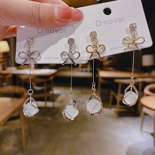 Crystal Ball Bow Dangle Earrings Cute Summer Earring Jewelry Gift for Her