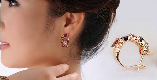 Colorful Stones Hoop Earring Women Jewelry Mom Gift Everyday Wear Earrings