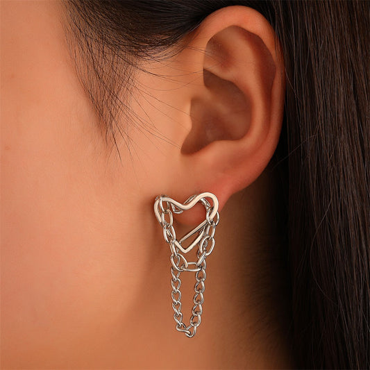 Hearts Chains Stud Earrings for Girls Women Stud Jewelry Gift Accessories
