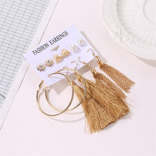 6pairs Tassel Hoop Stud Earrings Fashion Women Female Earrings Piercing Jewelry