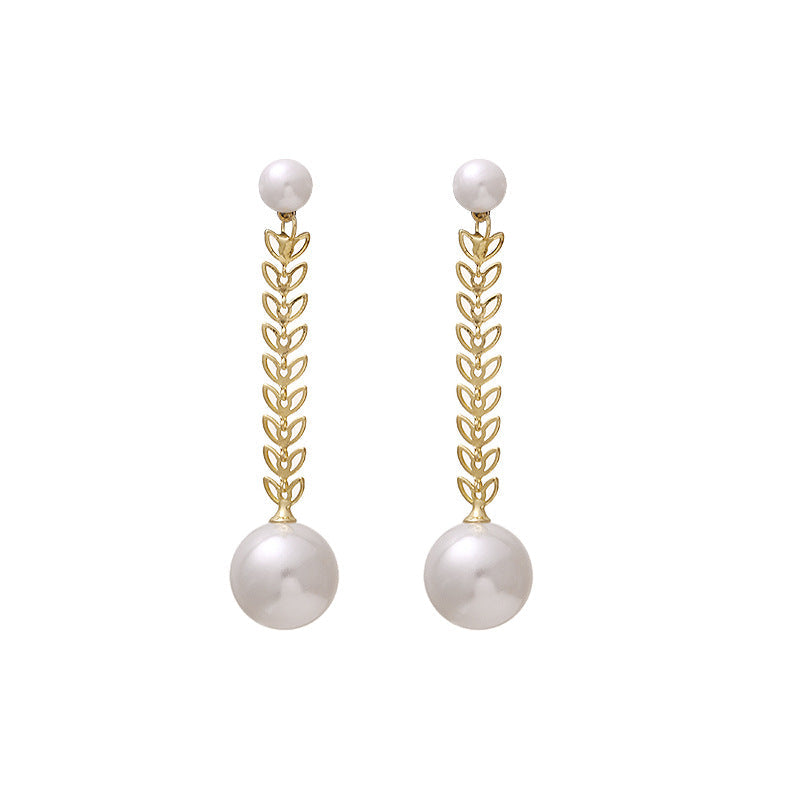 Imitation Pearl Leaf Drop Earring Women Jewelry Mom Gift Everyday Wear Earrings