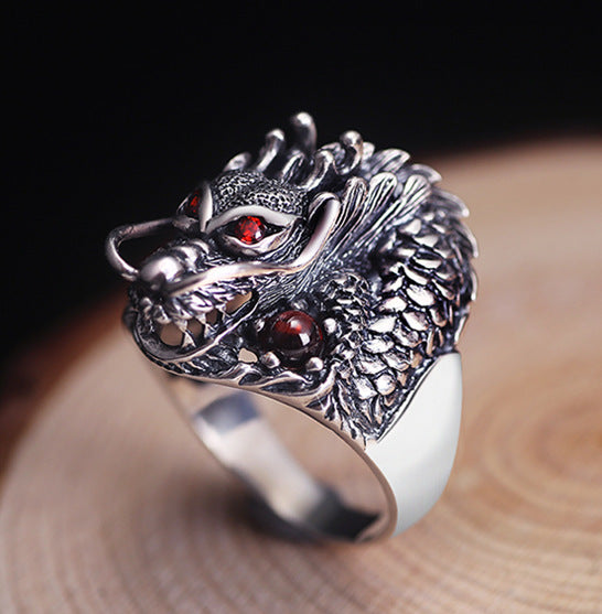 Vintage Thai Silver Dragon Head Domineering Men's Ring