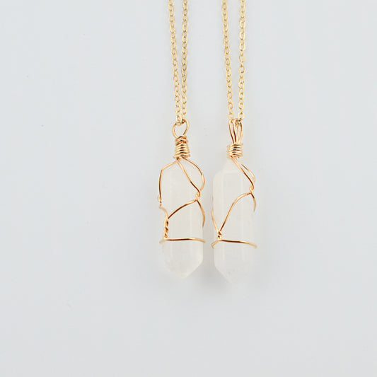 Geometric Hexagonal Column Quartz Necklace Pendant Natural Stone Bullet Crystal