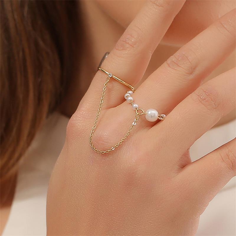 Chain Ring Set Fashion Creative Sweet One-piece Pearl Ring