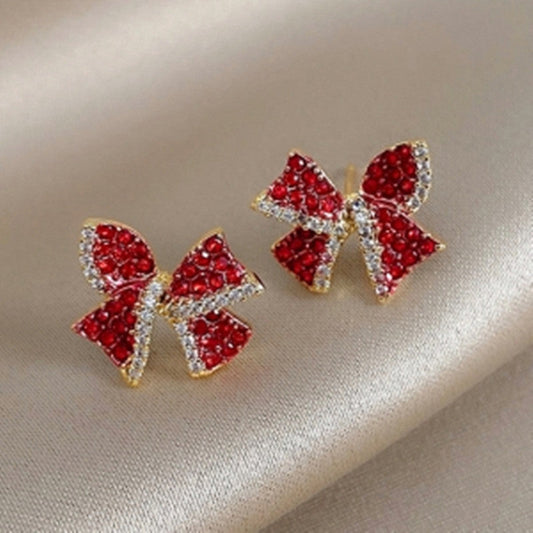 Rhinestone Bow Stud Earrings for Women Girls Fashion Earrings Piercing Jewelry