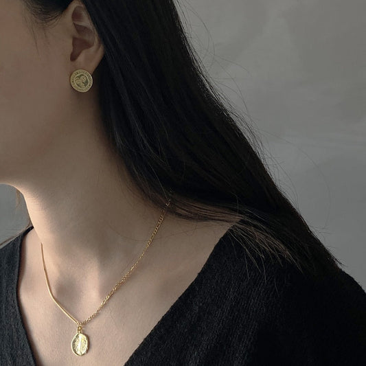 Medal Style Stud Earrings Accessories Gift Women Girl Fashionable Jewelry