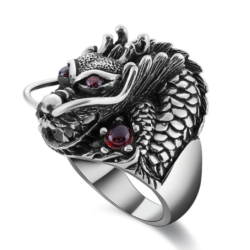 Vintage Thai Silver Dragon Head Domineering Men's Ring
