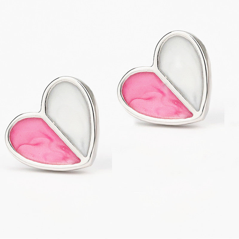 Half White Pink Heart Stud Earrings Accessories Gift Women Girl Fashionable