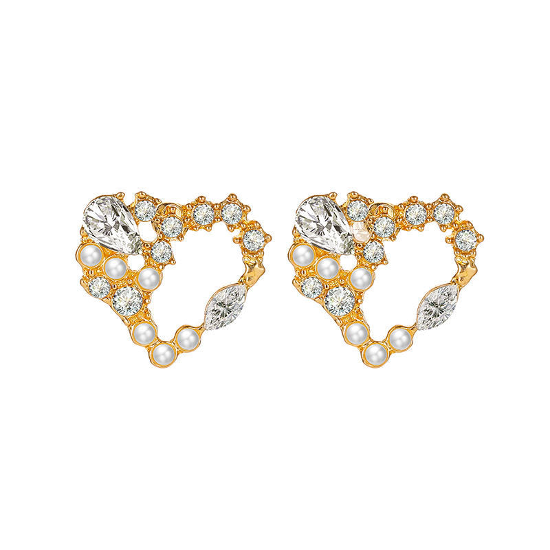 Crystal Heart Stud Earrings Women Fashionable Luxurious Earrings Jewelry