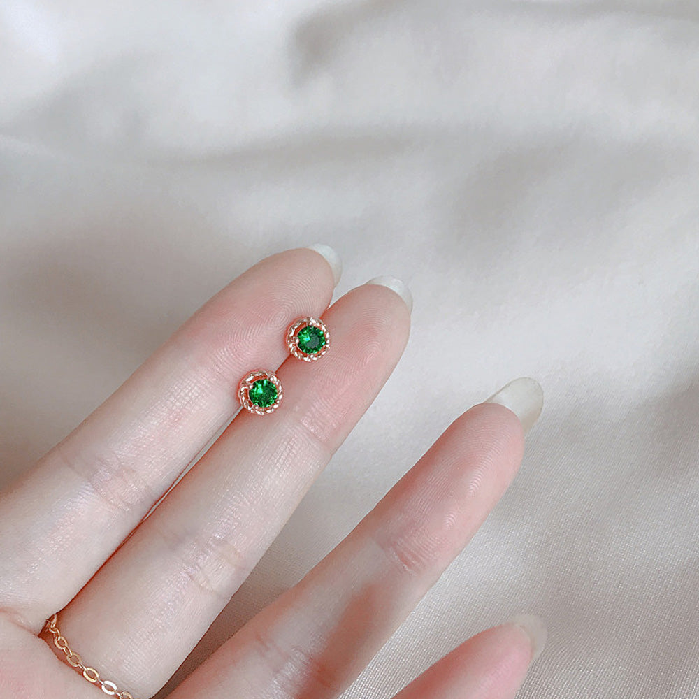 Minimalistic Green Mini Stud Earrings Cut Asymmetric Mini Earrings Ear Piercing