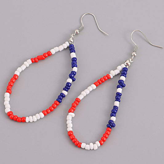 Red Blue White Beaded Dangling Drop Earring Women Girls Gifts Jewelry Accessories