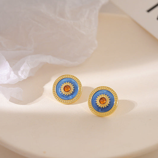 Circle Sun Stud Earrings for Girls Women Stud Jewelry Gift Accessories