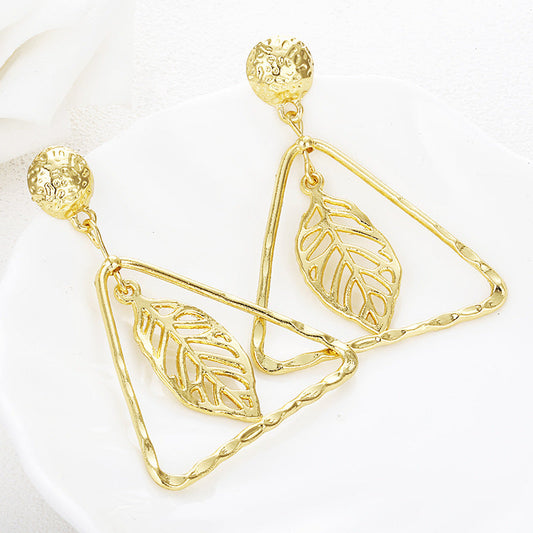 Leaf in Triangle Dangle Earrings Special Gift for Women Girl Fashion Jewelry