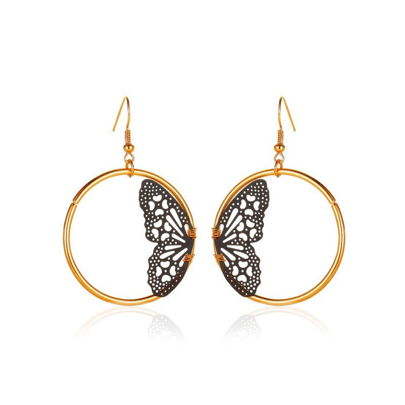 Butterfly Wings Circle Dangle Fashion Earrings for Women Stylish Party Jewelry Gift