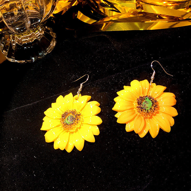 Yellow Sunflower Flower Drop Earrings Dangle Women Fashion Jewelry Gift for Her