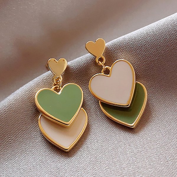 Green Hearts Stud Earrings Women Ear Accessory Jewelry Birthday Party Gift