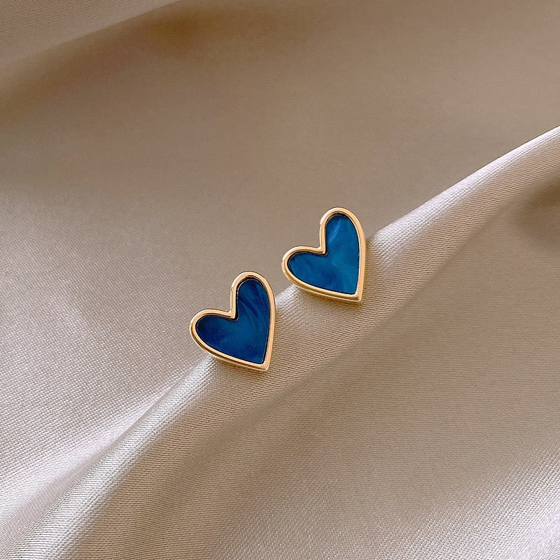 Blue Heart Stud Earrings Women Ear Accessory Jewelry Birthday Party Gift
