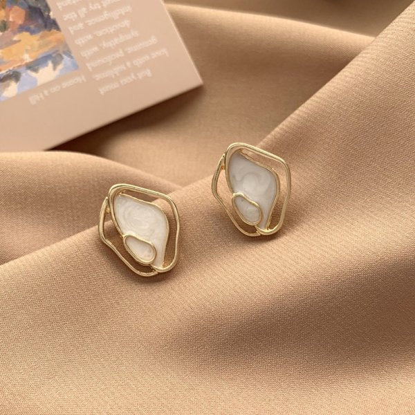 Marbled Stone Design Stud Earrings Women Ear Accessory Jewelry Birthday Party