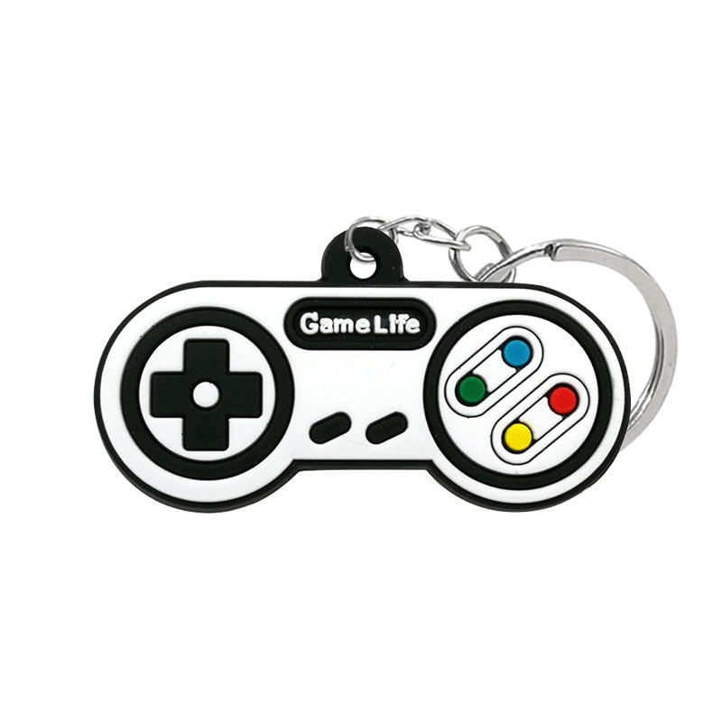 Black And White Gamepad PVC Keyring Cute Cartoon Style Keychains Bag Car Pendant