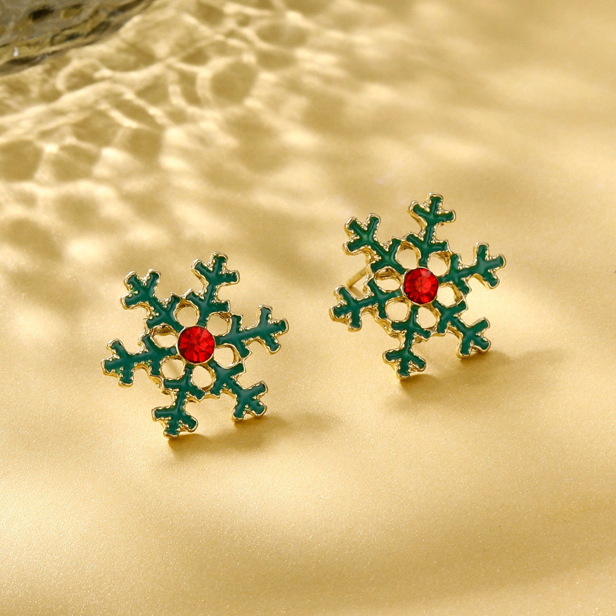 Green Snowflake Christmas Stud Earrings Cute Women Mini Zircon Ear Jewelry