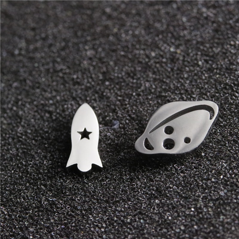 Rocket Planet Stud Earrings Fashion Shiny Ladies Jewelry Women Classic Studs