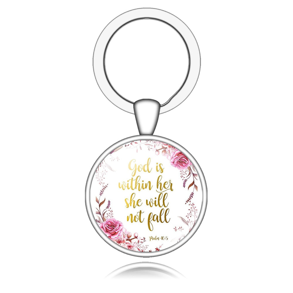 God Is Within Her She Will Not Fall Bible Verse Quote Keychain Gift Cute Keyring