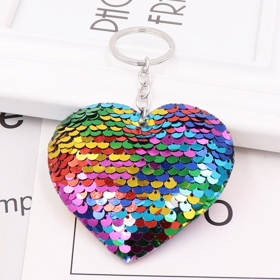 Multicolor Heart Sequin Keychain Sparkling Love Keyring Women Shoulder Bag