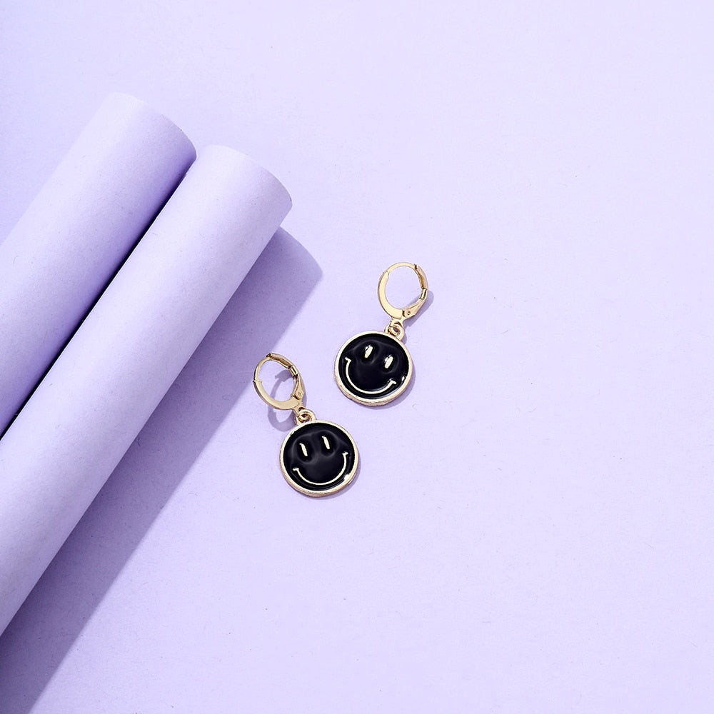 Black Smile Pendant Drop Earrings Women Girl Fashion Trendy Jewelry Accessories