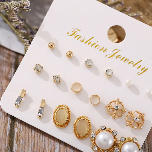 9 Pairs Faux Opal Stud Earrings Women Fashion Summer Gifts Jewelry Earrings Set